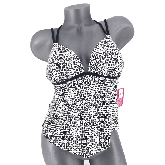 Hula Honey Womens Two Piece Bikini Swimsuit Large Black Color Block Push Up NEW